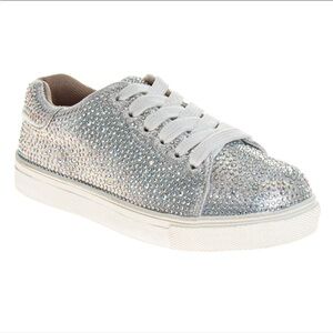 Badgley Mischka Women's Crystal Rhinestone Sneakers Silver Lace Size 9 NEW